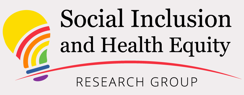 A logo that says Social Inclusion and Health Equity Research Group with a rainbow light bulb