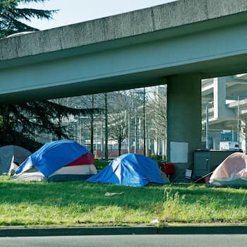 Spotlight story image pertaining to homeslessness encampment