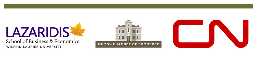 Logos: Lazaridis School of Business and Economics; Milton Chamber of Commerce; CN