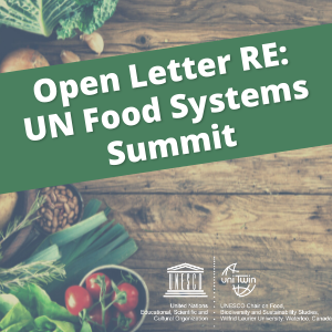 Open Letter RE: UN Food Systems Summit, highlighted by the UNESCO Chair on Food, Biodiversity and Sustainability Studies