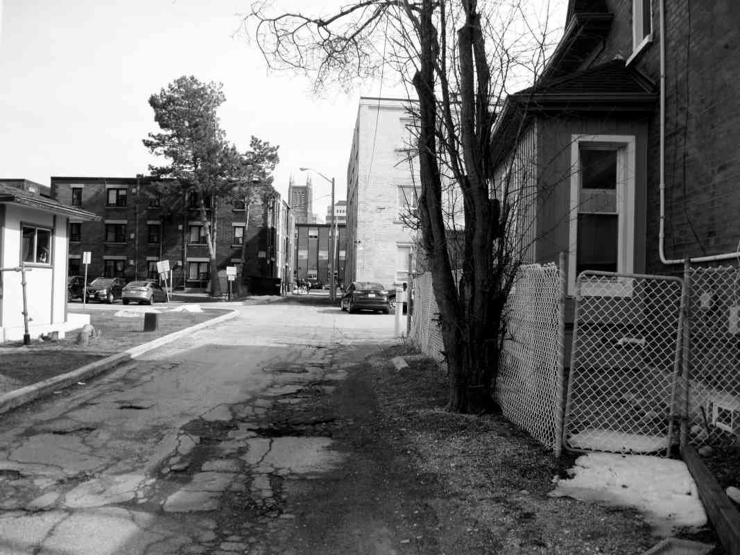 Alley between apartments and houses